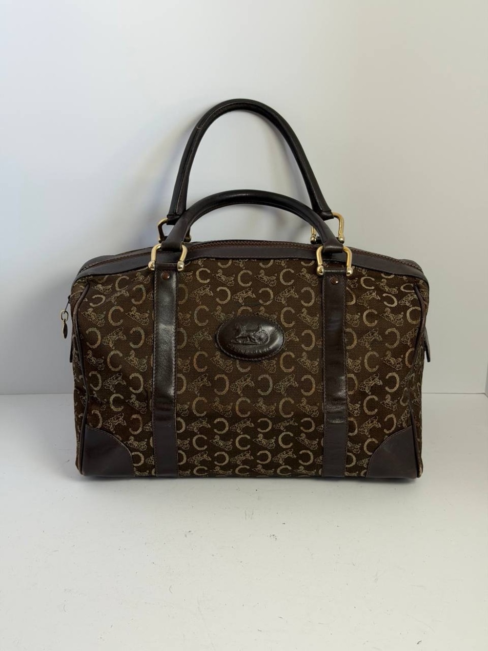 Vintage Celine Macadam Sulky Brown Monogram Canvas Boston Bag